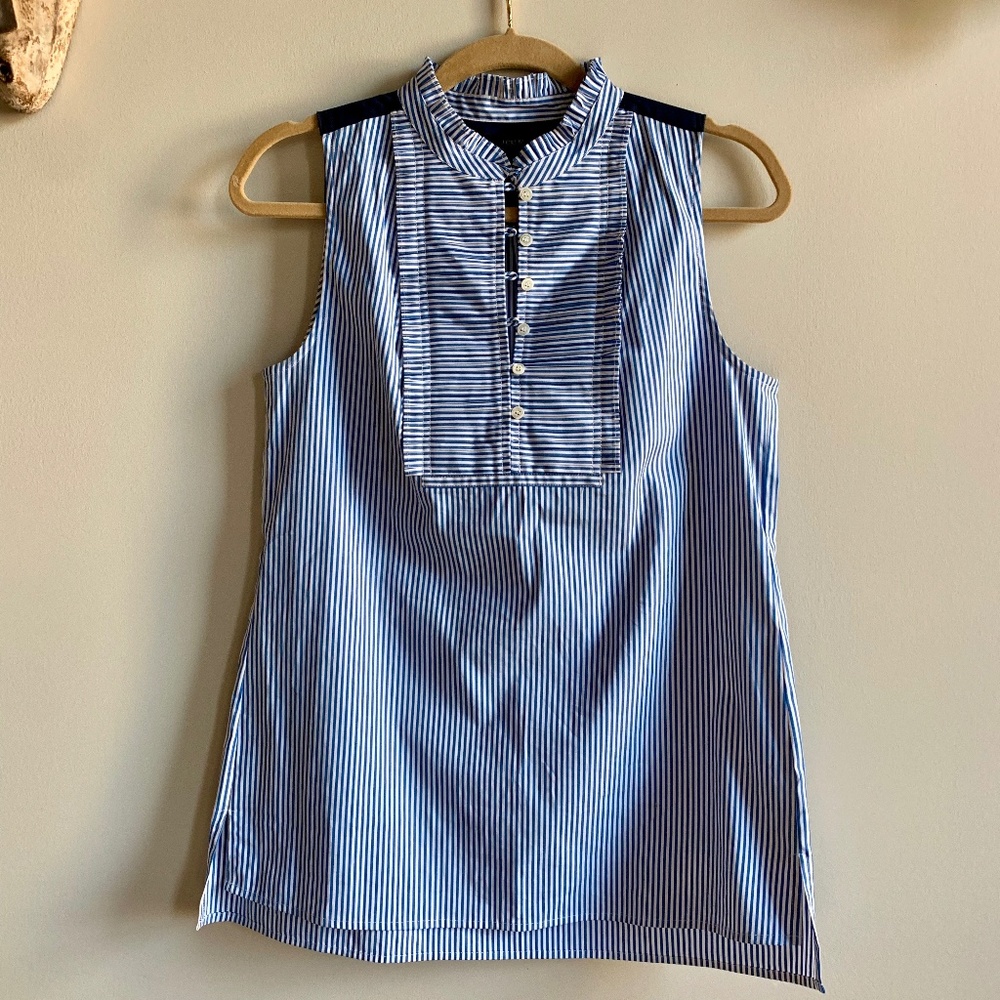 J. Crew Striped Ruffle Tuxedo Sleeveless Shirt